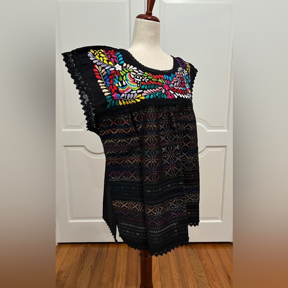 Paloma Embroidered Mexican Blouse with Hand Loom fabric. - Picture 6 of 8